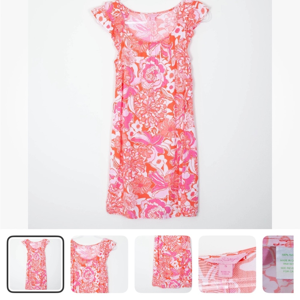 Lilly Pulitzer Maya Dress Floral Mini Tango Orange Tango Pink White Medium